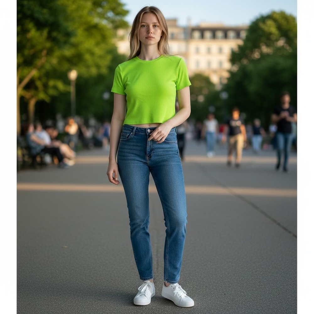 Tna Aritzia Neon Ribbed Short Sleeve Crew Neck Baby Tee Top L